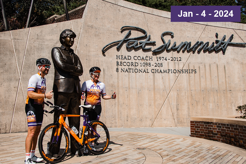 The Pedal for Pat charity cycling event announces it raised $50,000 to benefit the Pat Summitt Foundation. The 501(c)3 nonprofit, Pedal for Alzheimer’s, hosted the 12-day, 1,098-mile cycling event in honor of each of Coach Pat Summitt’s 1,098 victories.