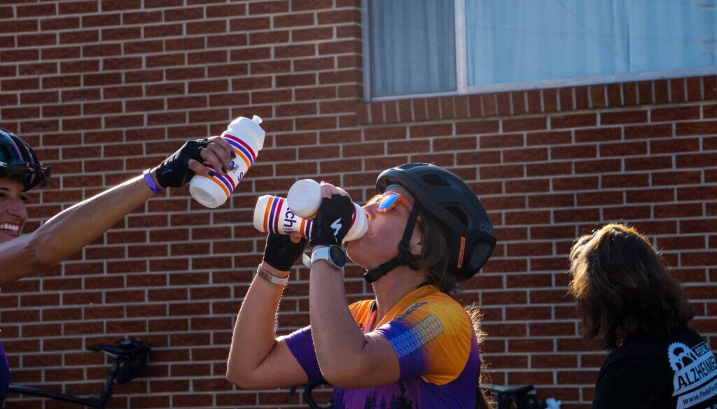 Pedal for Alzheimer's cyclist Ride Tennessee drinking skratch